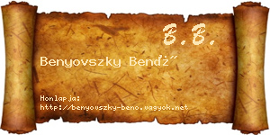 Benyovszky Benő névjegykártya